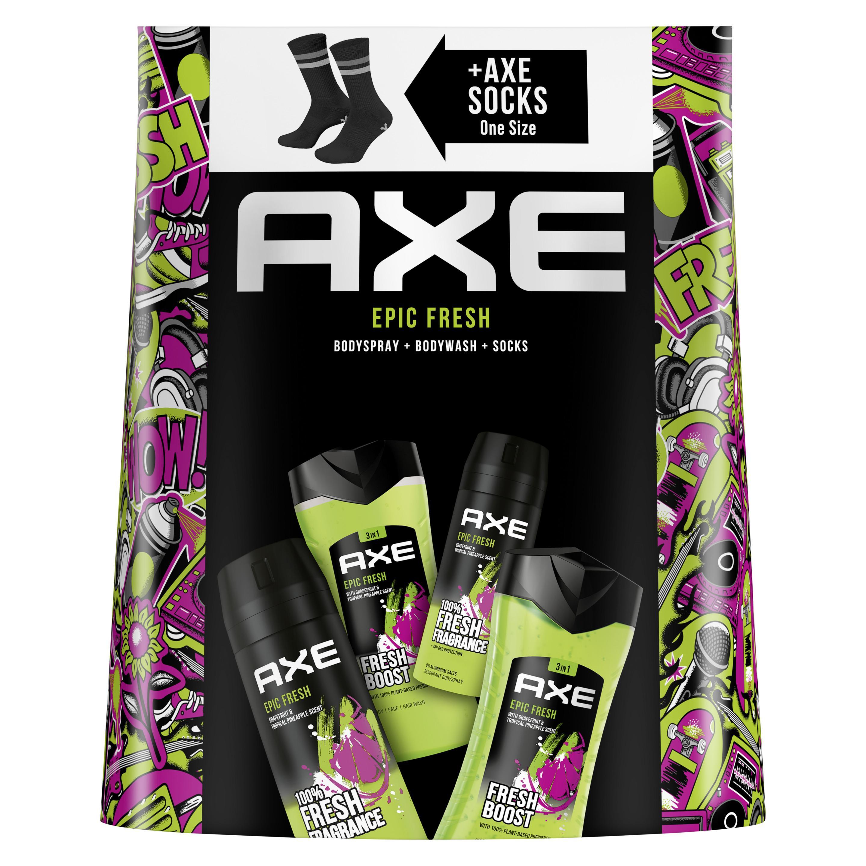 Axe  Geschenkset "Epic Fresh" Pflegeset mit 2x Deodorant, 2x Duschgel und Socken (2x 150ml + 2x 250ml)