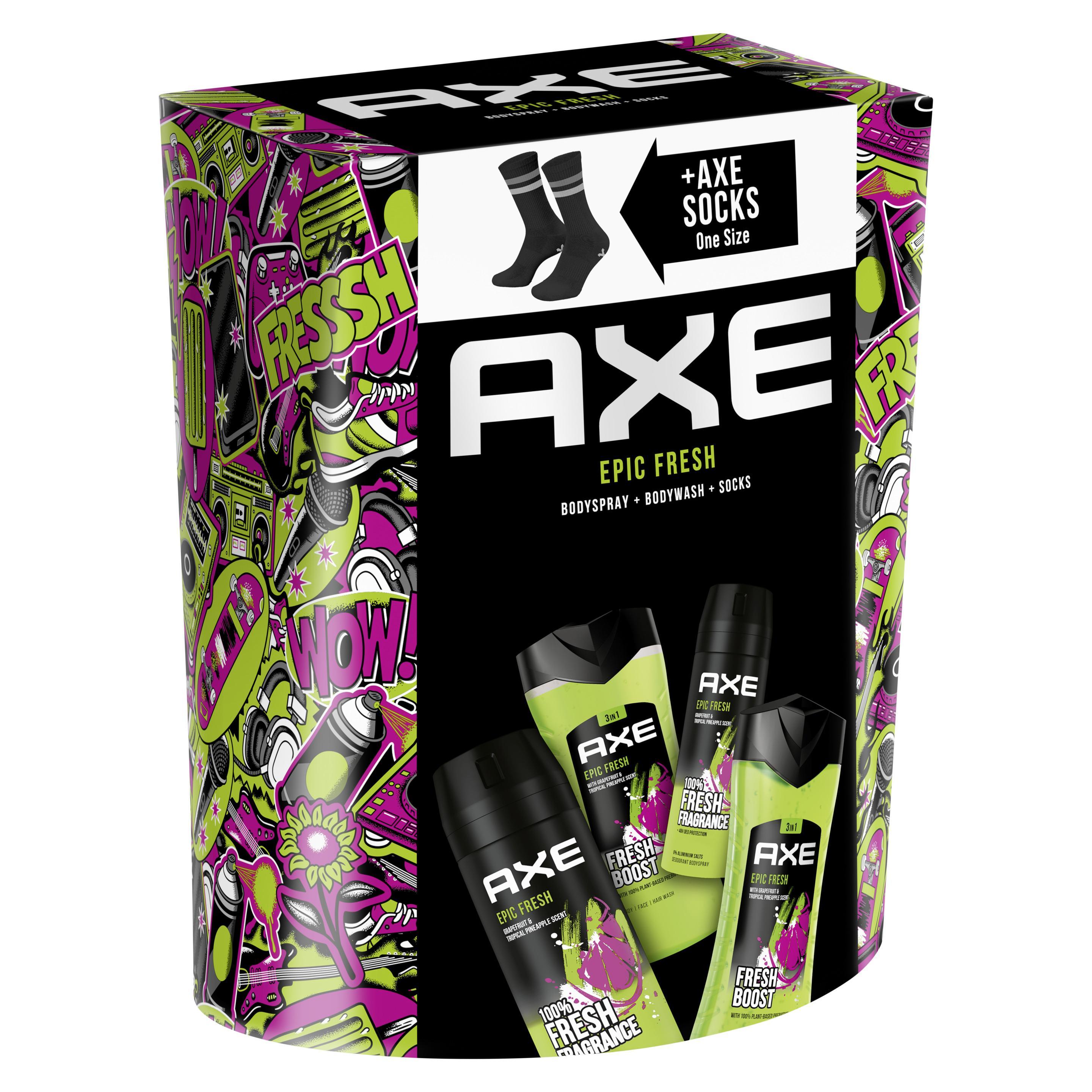 Axe  Geschenkset "Epic Fresh" Pflegeset mit 2x Deodorant, 2x Duschgel und Socken (2x 150ml + 2x 250ml)