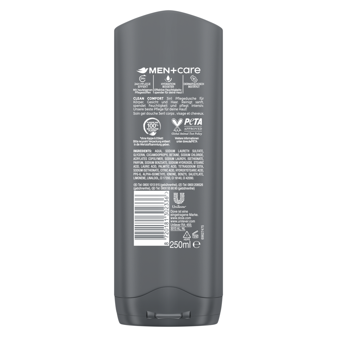 3-in-1 Duschgel Clean Comfort Duschbad für Körper, Gesicht und Haar mit 24 Stunden Pflege Effekt 250 ml