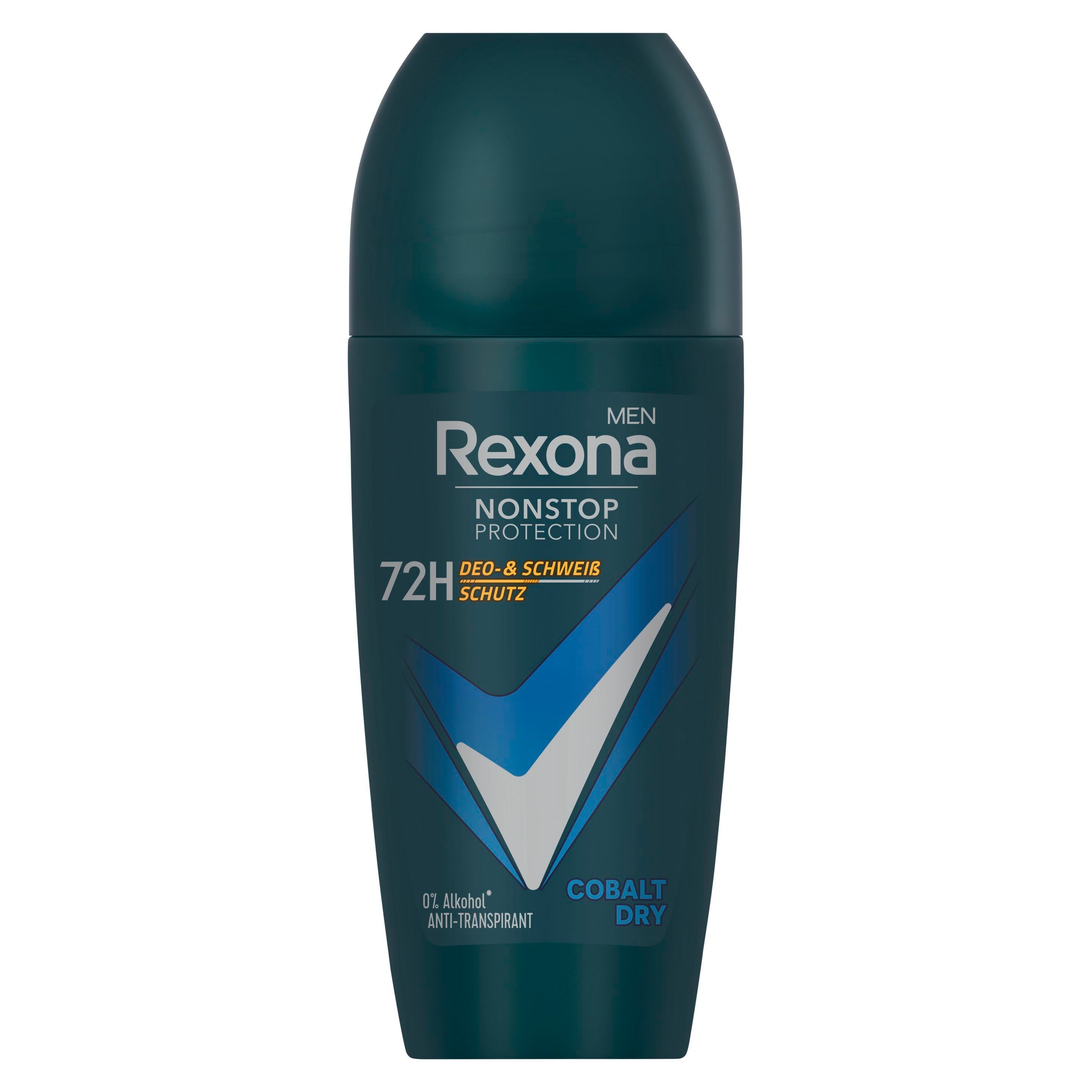 Rexona Men Nonstop Protection Anti Transpirant Deo Roll-On Cobalt Dry mit 72 Stunden Schutz vor Schweiß und Körpergeruch 50 ml