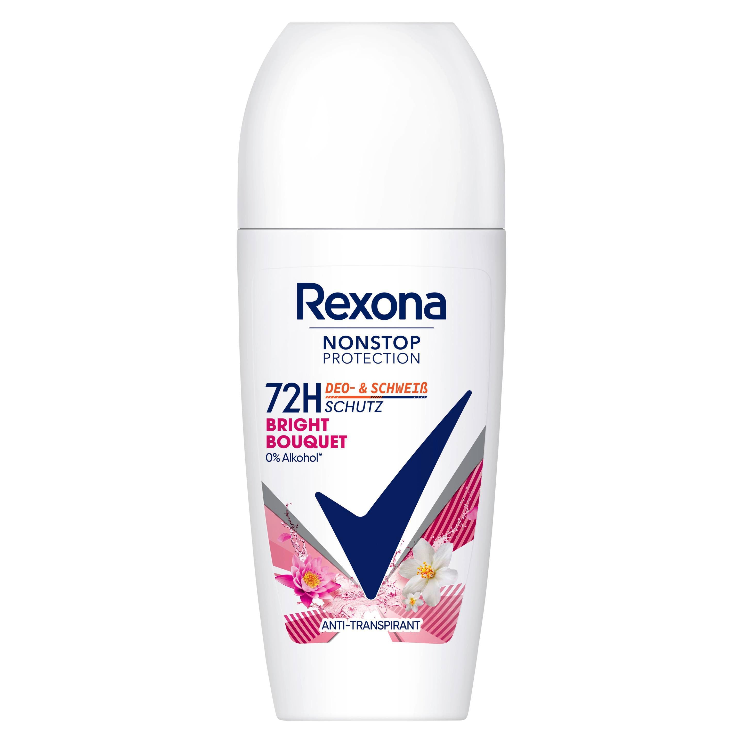 Rexona Nonstop Protection Deo Roll-On Bright Bouquet Antitranspirant mit 72 Stunden Schutz vor Schweiß und Körpergeruch 50 ml