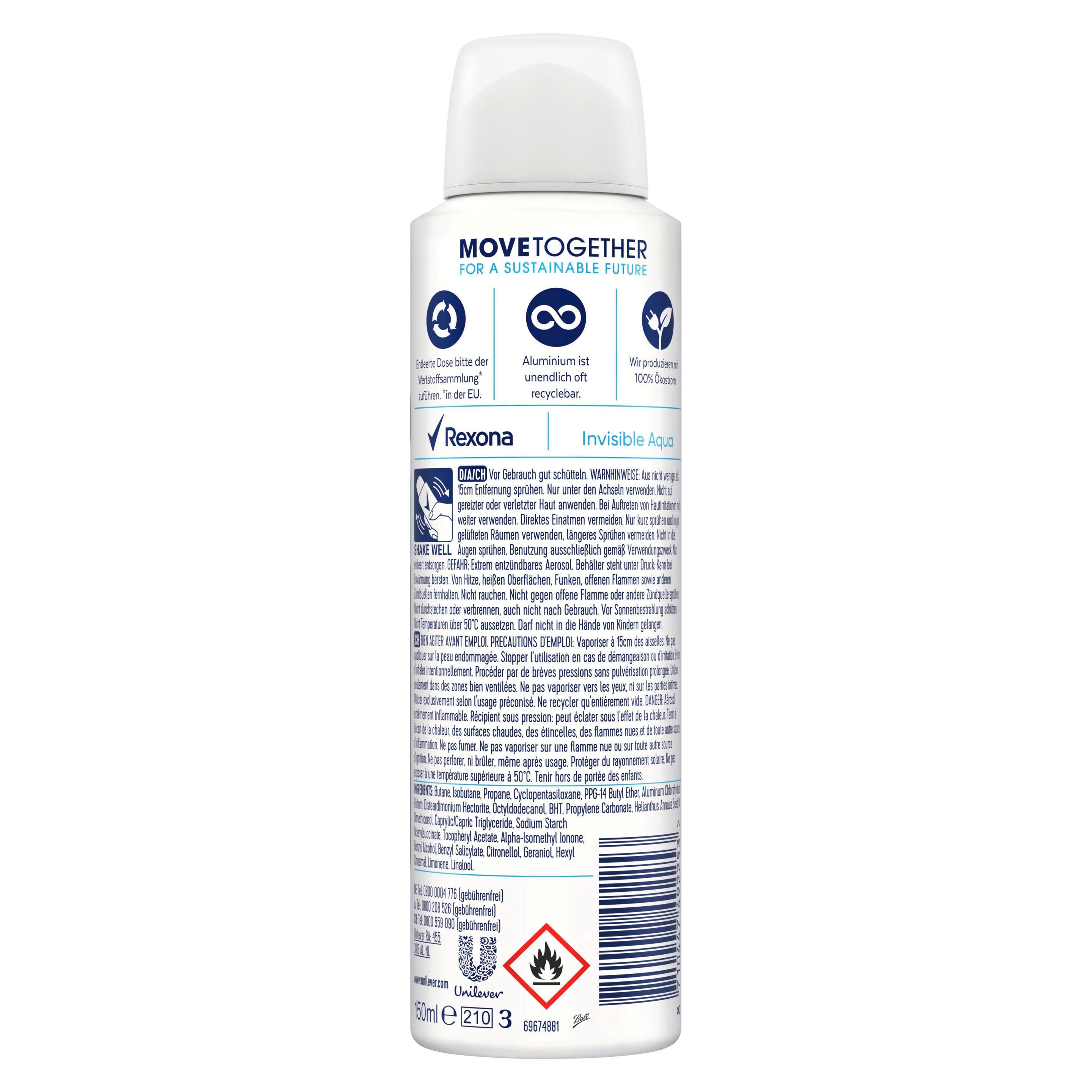 REXONA Anti-Transpirant Invisible Aqua 150 ml
