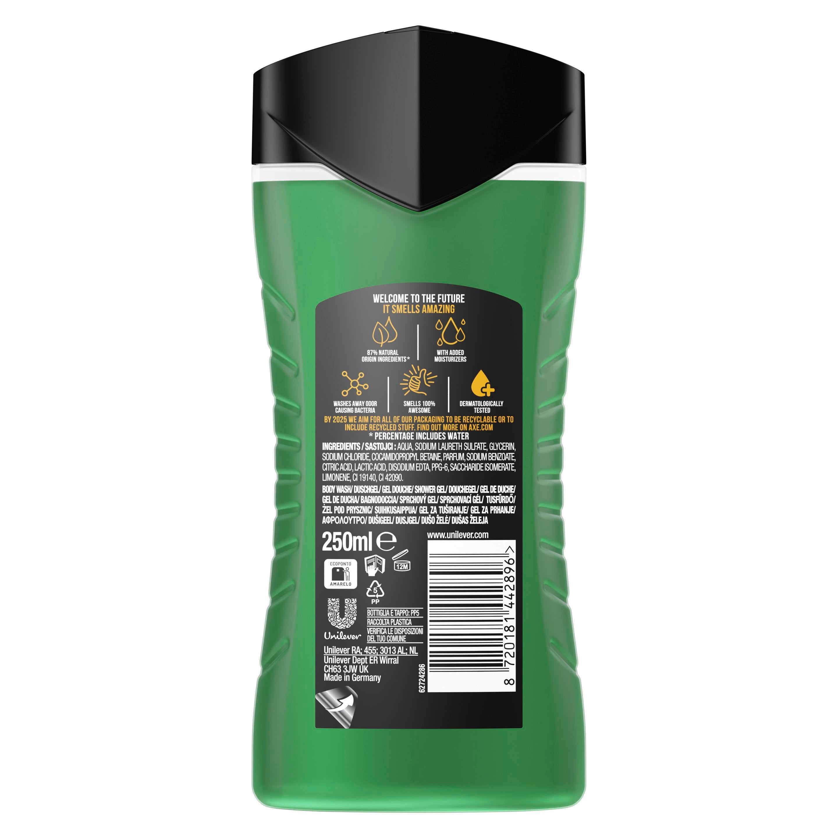 Axe 3-in-1 Duschgel & Shampoo Jungle Fresh für Körper, Gesicht und Haar verleiht einen extra frischen Duft unter der Dusche 250 ml