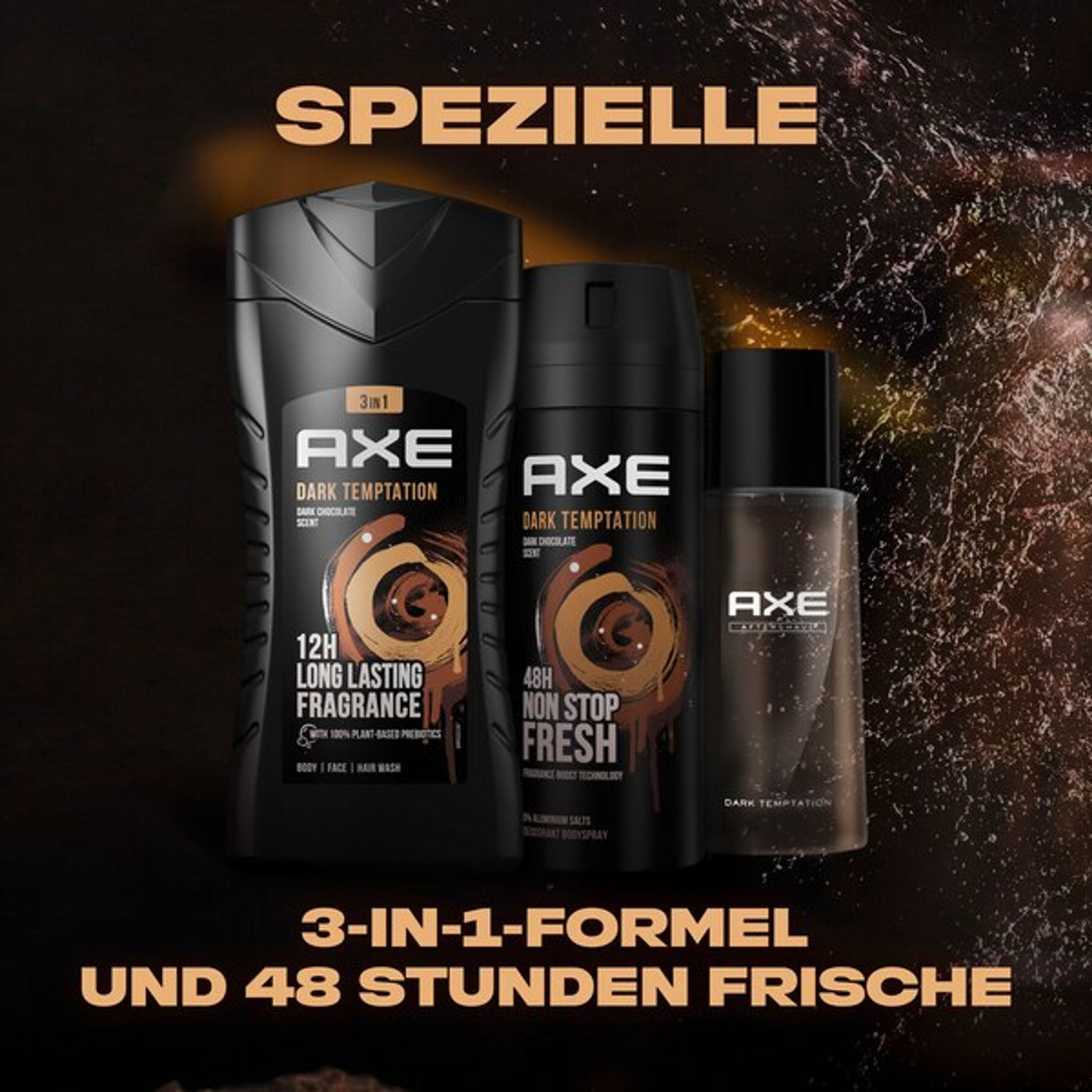 Axe  Geschenkset "Dark Temptation" Pflegeset mit Bodyspray, Duschgel und Aftershave (150 ml + 250 ml + 100 ml)
