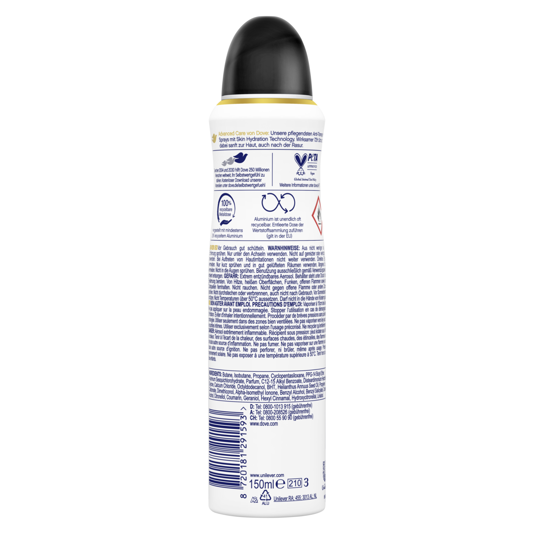 Advanced Care Anti-Transpirant Deo-Spray Invisible Dry schützt 72 Stunden vor Körpergeruch und Achselnässe mit Skin Hydration Technology 150 ml