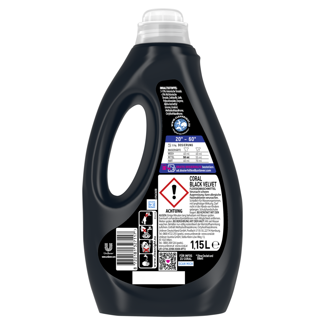 Colorwaschmittel Black Velvet Flüssigwaschmittel für länger intensives Schwarz mit Farbpflege-Kraft natürlicher Herkunft 23 WL 1,15 Liter
