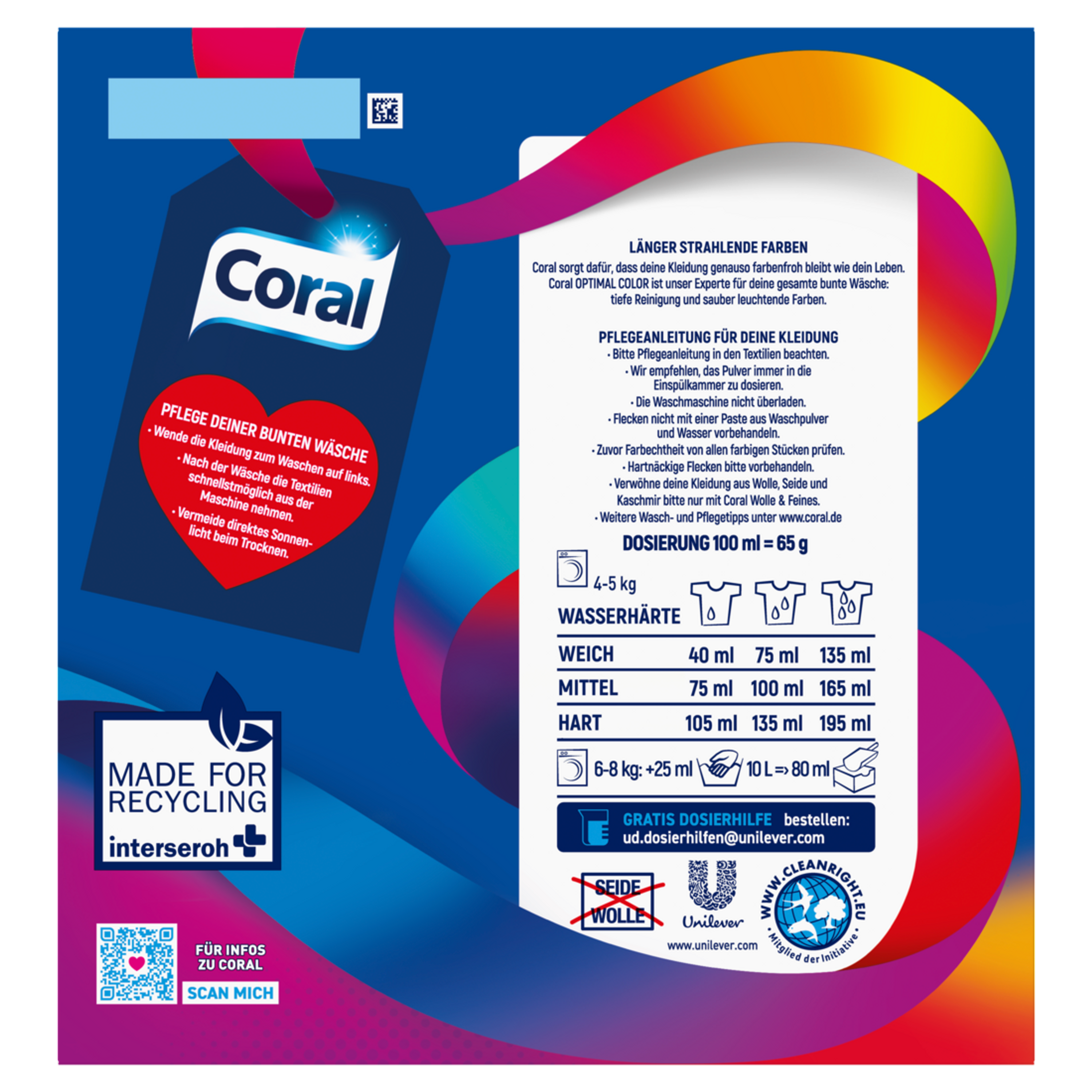 Coral Waschpulver Optimal Color effektives Colorwaschmittel für länger strahlende Farben 22 WL