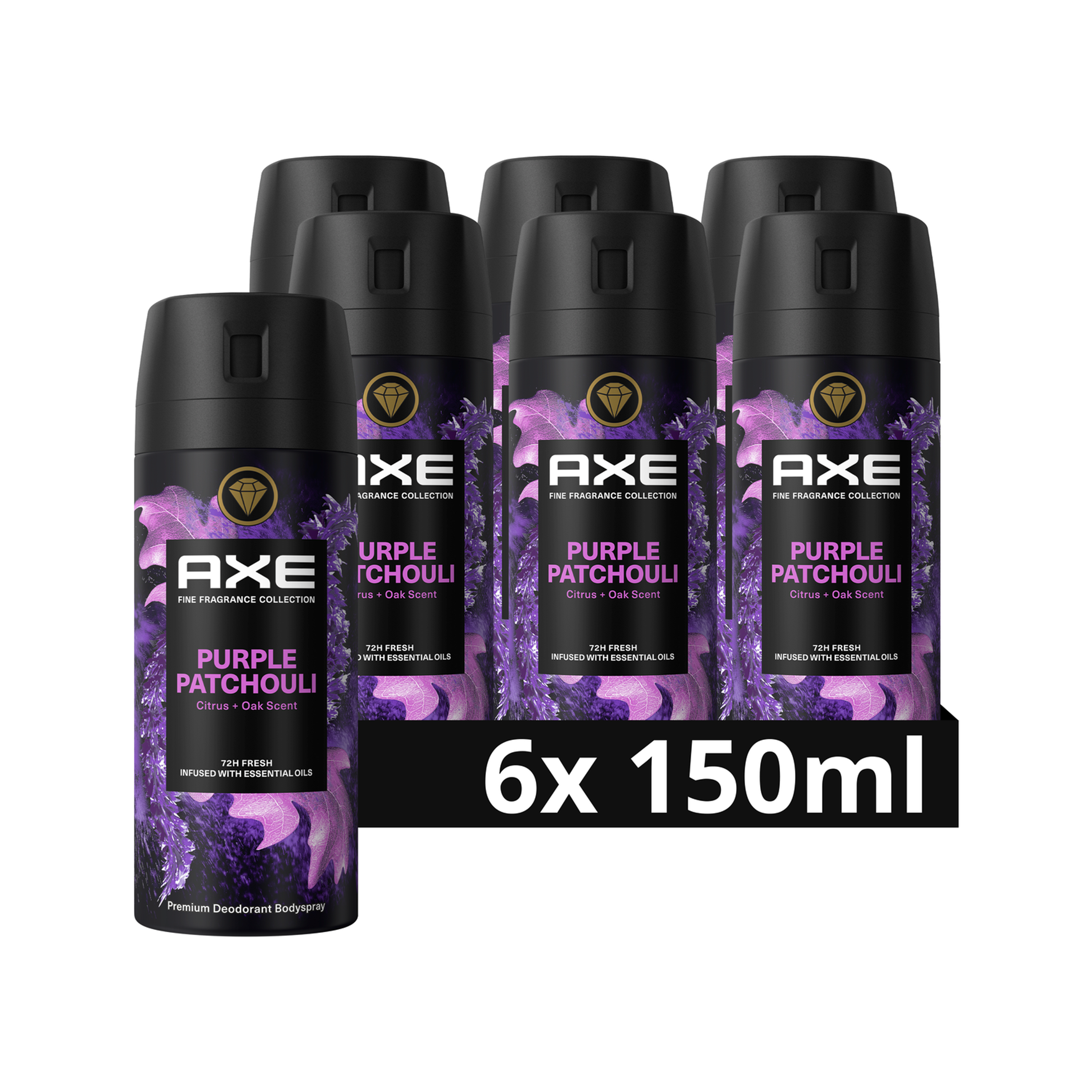 Axe Fine Fragrance Collection Premium Bodyspray Purple Patchouli Deo ohne Aluminium für 72 Stunden Frische 150 ml
