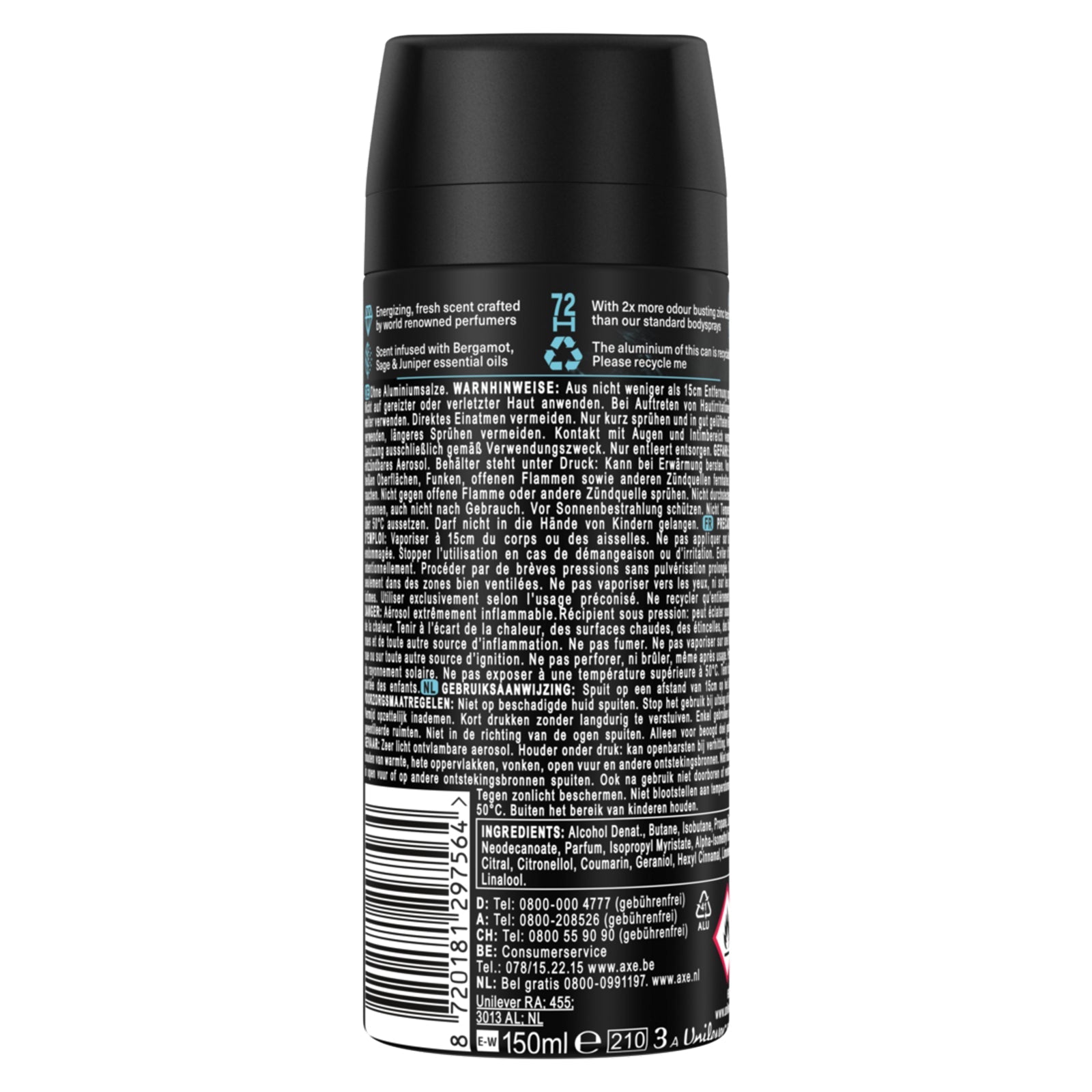 Axe Premium Bodyspray Aqua Bergamot Deo ohne Aluminiumsalze mit 72 Stunden Schutz 150 ml