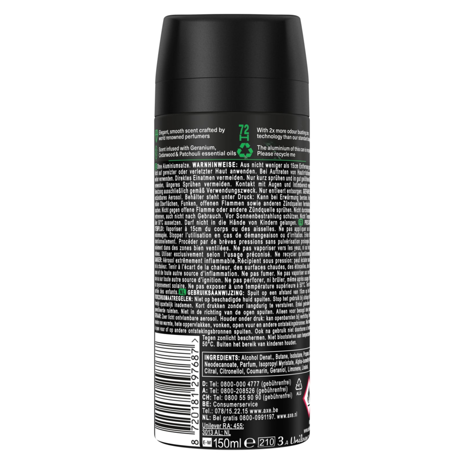 Axe Premium Bodyspray Emerald Geranium Deo ohne Aluminiumsalze mit 72 Stunden 150 ml