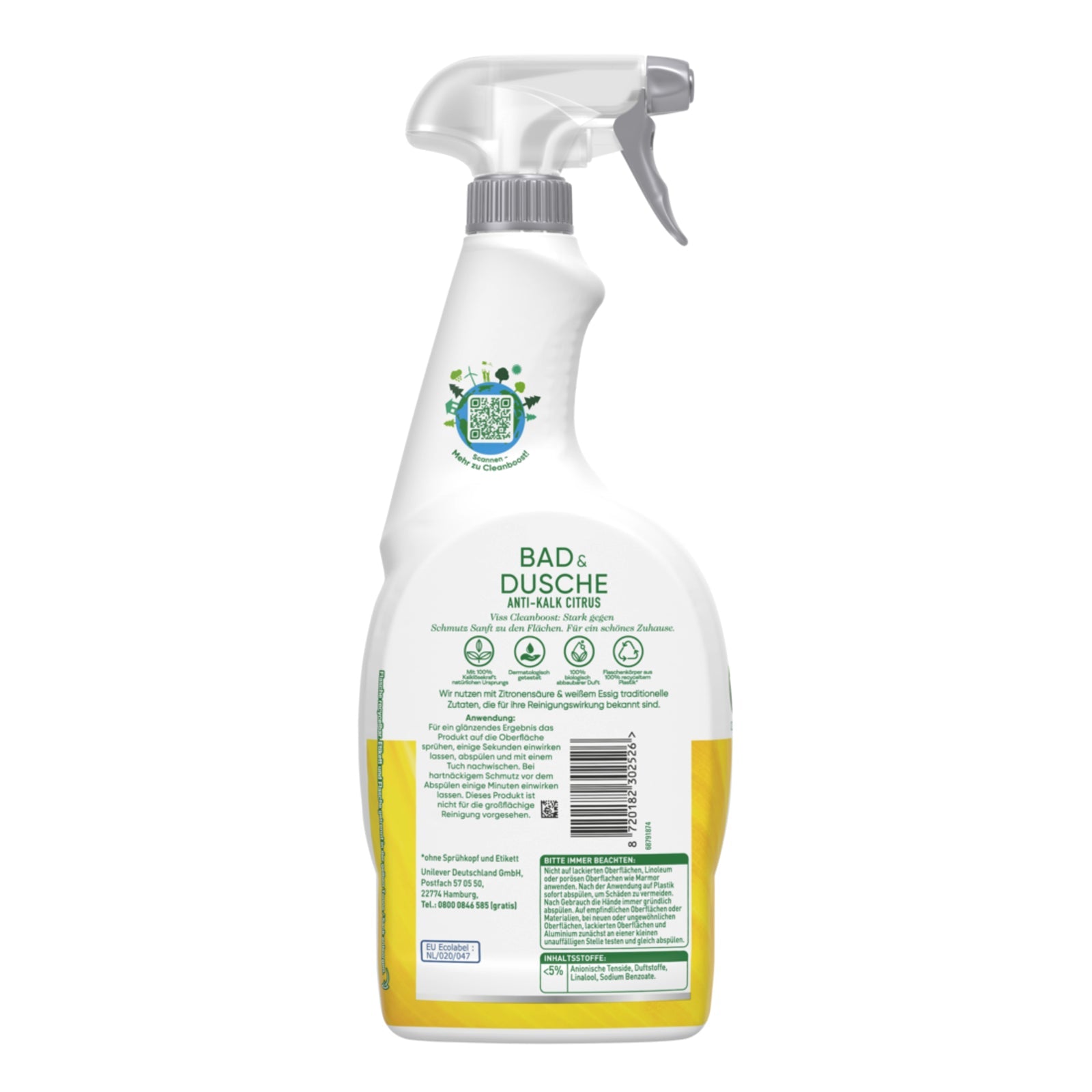 Bad & Dusche Reiniger Spray Anti-Kalk Citrus Kalkreiniger mit Kalklösekraft 100% natürlichen Ursprungs 750 ml