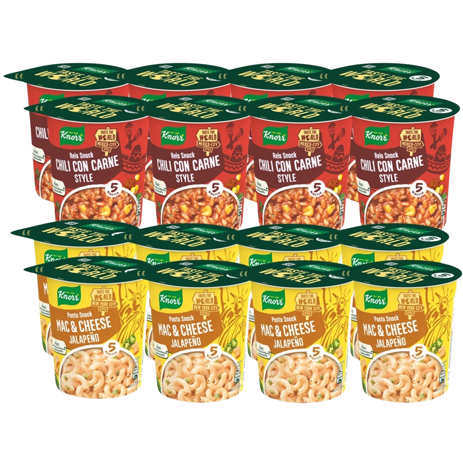 16x Knorr Travel The World Snack-Becher (8x Mac & Cheese, 8x Chili con Carne)